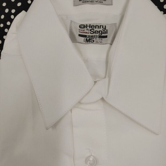 HENRY SEGAL WHITE FITTED MICROFIBER LAY DOWN COLLAR DRESS SHIRT. - Picture 3 of 4